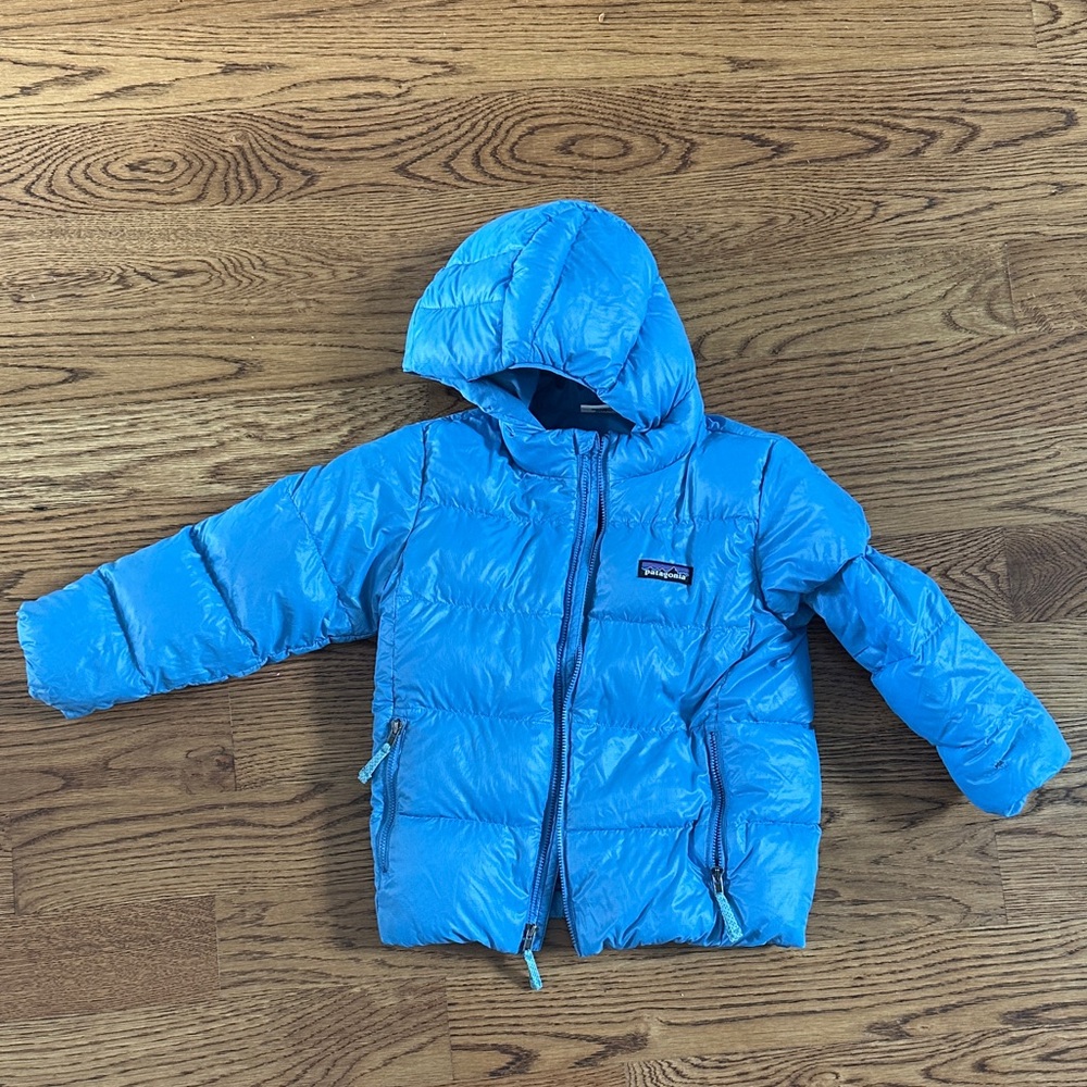 Patagonia Blue Hi-Loft Down Sweater w Hood